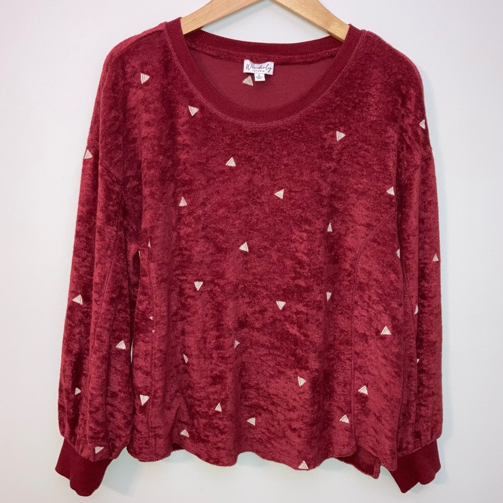 Women's  Terry Pullover Sweater Small (runs big) Embroidered Wonderly Studio